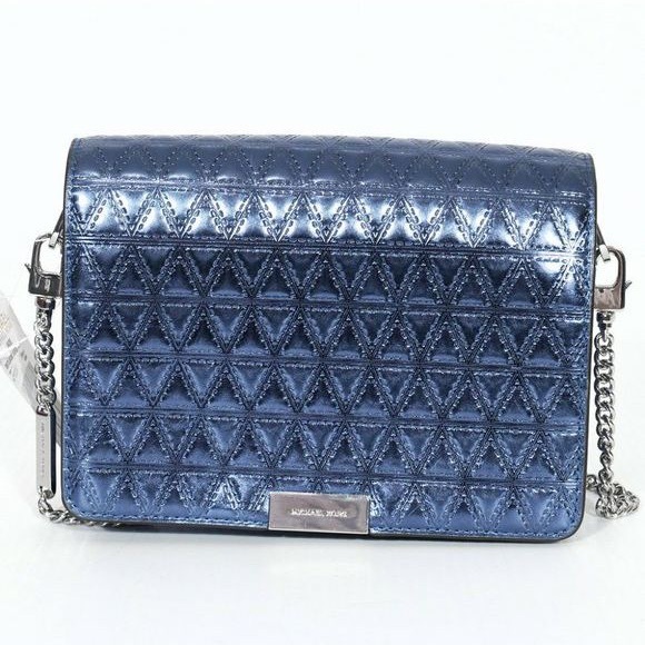 MICHAEL Michael Kors Handbags - Michael Kors Leather Quilted Pyramids Gusset
Clutch Crossbody steel blue new